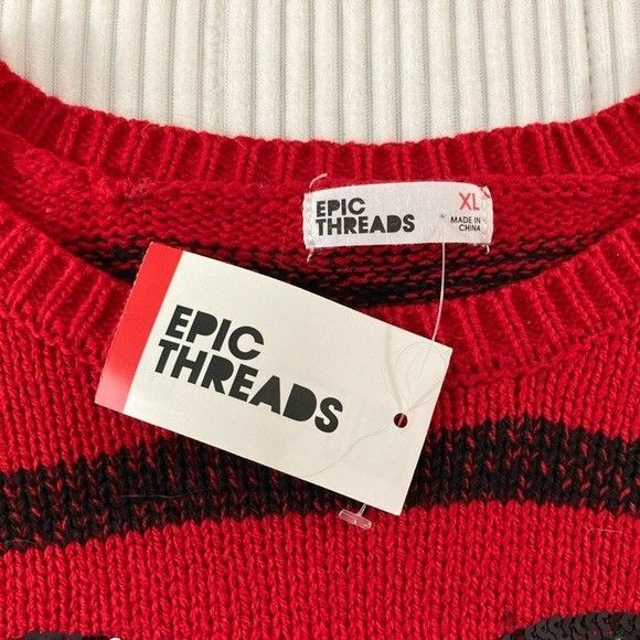 Epic Threads Girls XL Red Sweater Knit Black Sequin Heart Pullover Casual - Picture 5 of 8